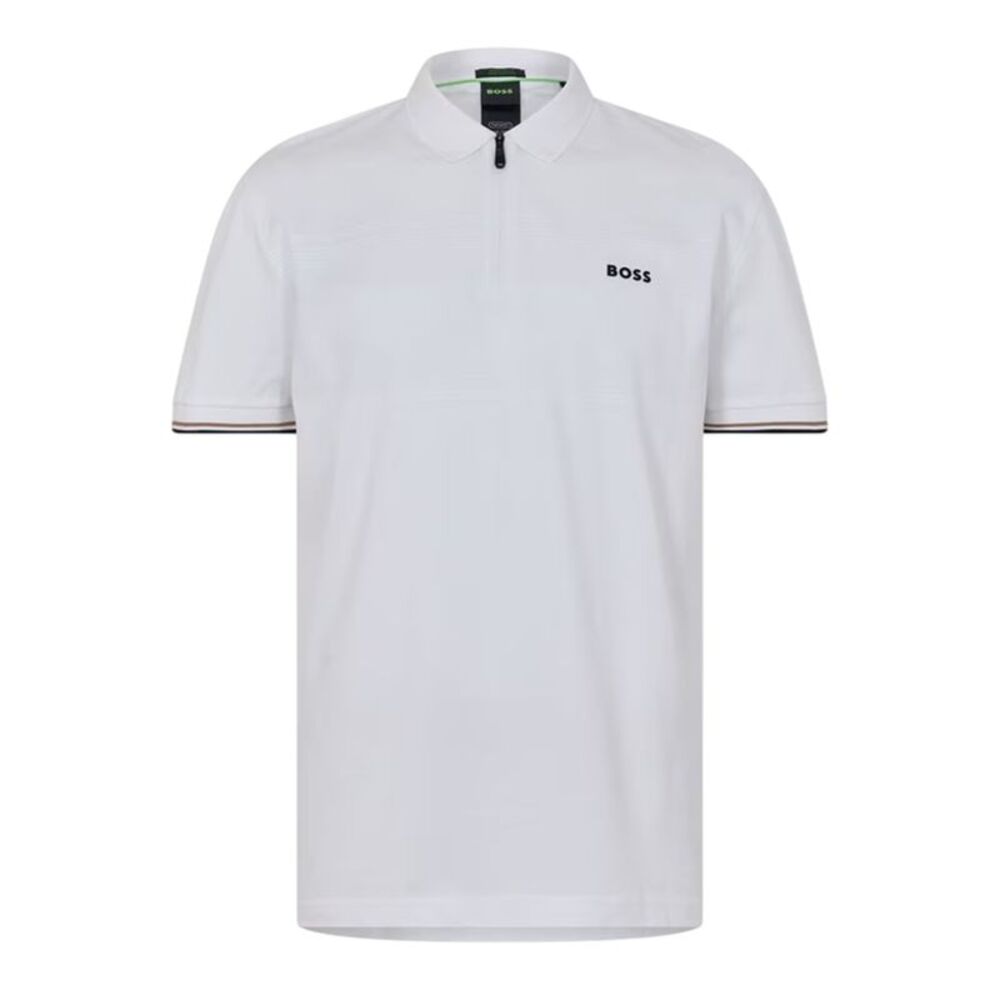 Boss Mens Pima Logo Regular Short-Sleeved Polo Shirt / White